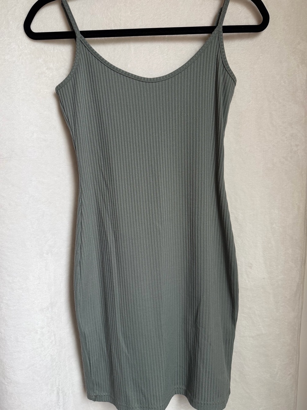 Ribbed Slip Dress - Olive Green